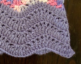 Crochet Handmade Baby Blanket - Girls Purple Pink Striped Blanket - Knit Security Blanket - 34 x 33 Inches