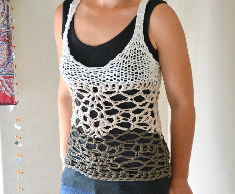 Knit Crochet Tank Top Pattern Boho Hippie Mesh Lace Halter Etsy