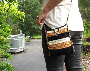 Crochet CrossBody Bag Pattern - Shoulder Bag Pattern - Striped Cotton Bag - PDF Instant Download Crochet Pattern