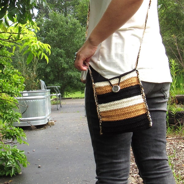 Crochet CrossBody Bag Pattern - Shoulder Bag Pattern - Striped Cotton Bag - PDF Instant Download Crochet Pattern