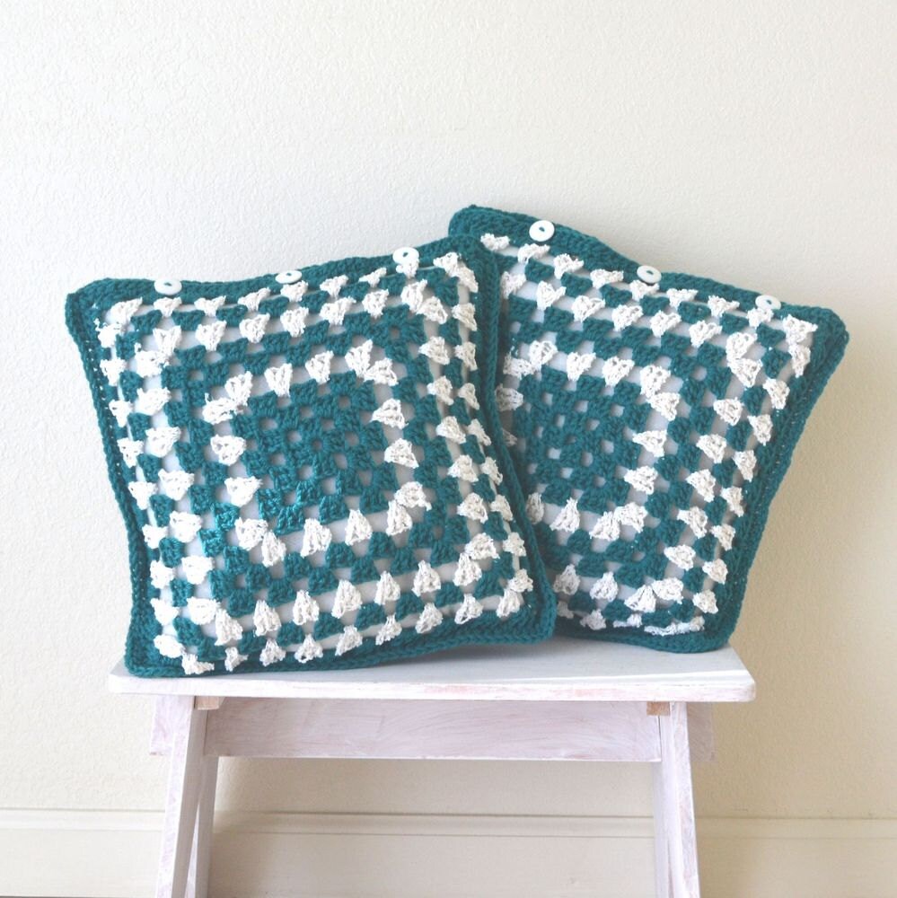Granny Square Pillow Covers 14 Inch Handmade Crochet Pillow Etsy