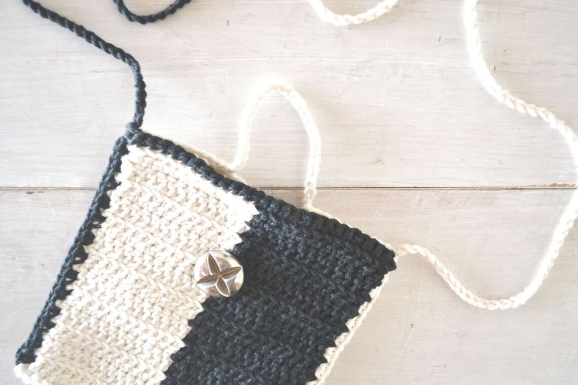 Cross Body Bag Small Crochet Shoulder Purse Black White Etsy