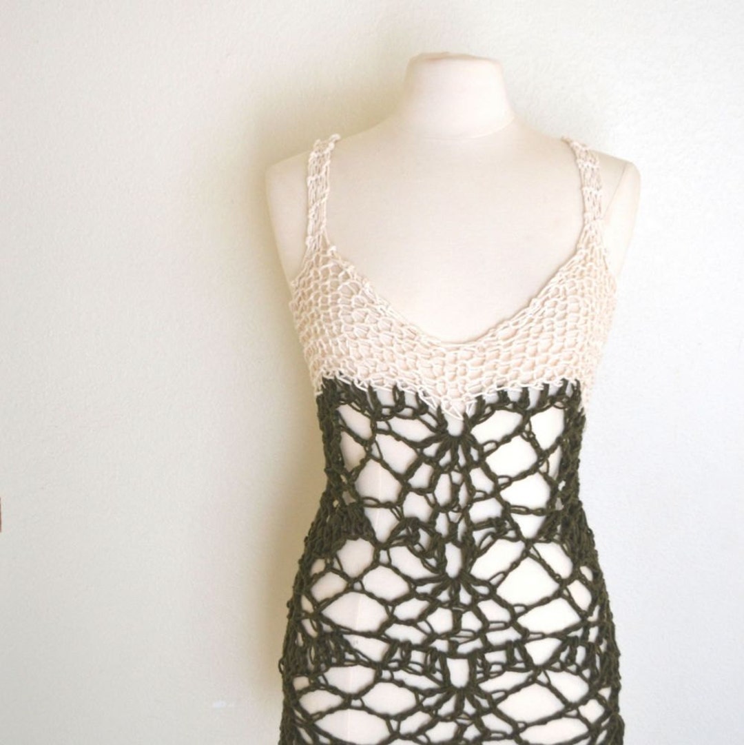 Knit Crochet Tank Top Pattern Boho Hippie Mesh Lace Halter Etsy