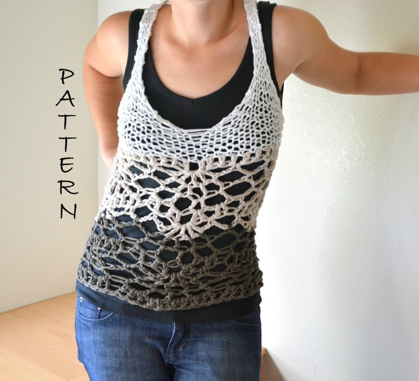 Knit Crochet Tank Top Pattern Boho Hippie Mesh Lace Halter Etsy