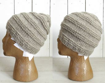Fitted Wool Hat - Hand Knit Beanie Hat - Winter Skull Cap - Oatmeal Beige - Ready to Ship