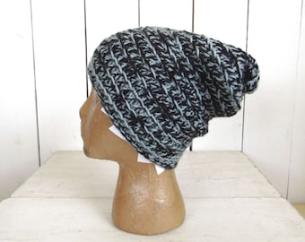 Thick Wool Beanie Hat - Slouchy Toque Hat - Black and White or Black and Mauve Mix - Both Ready to Ship