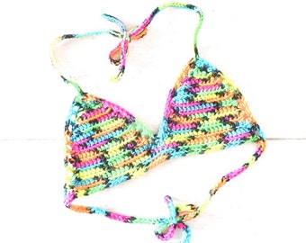 Neon Bikini Top - Crochet Triangle Bra Top - Festival Top - A/B Or C/D Cup