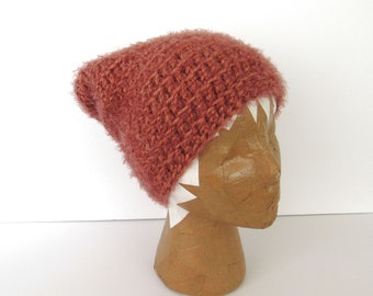 Beanie Hat - Slouchy Crochet Hat - Knit Winter Hat - Medium - Salmon Pink - Ready to Ship