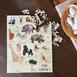 Wooden Animal Puzzle – Zoo Animals | Thick Piece Educational Puzzles for Kids | Montessori Learning Toy | Handmade Custom Design