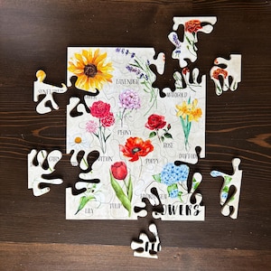 Handmade Wooden Flower Puzzle – Botanical Art Puzzle | 1/4&quot; MDF | Custom Floral Jigsaw | Gift for Gardeners & Nature Lovers - Hand Cut