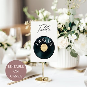 Disque de numéros de table, Décoration de mariage en vinyle personnalisée, Centres de table musicaux personnalisés, Noms de table uniques