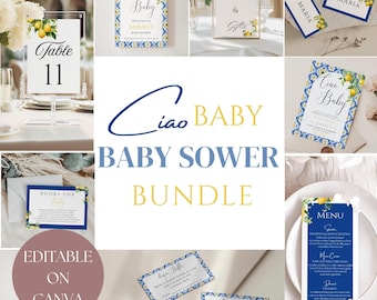 Pacote de placas de boas-vindas com tema italiano &quot;Ciao Bambino&quot;, modelo editável, decoração &quot;Ciao Baby&quot; para festas
