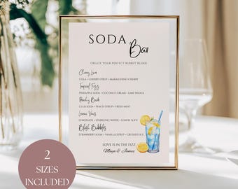 Soda Bar Menu for Wedding, Editable Drink Menu Template, Non-Alcoholic Party Sign, Customizable Soda Bar Decor Fun Soda Decor
