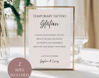 Letrero de bar de tatuajes temporales, estación de tatuajes para bodas personalizable, descarga digital, decoración imprimible para fiestas