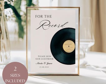 For the Record Please Sign Our Guestbook, Unique Wedding Decor, Editable Template, Custom Guest Book Sign Personalized Wedding Sign