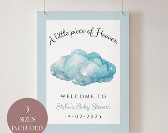A Little Piece of Heaven Baby Shower Welcome Sign, Editable Cloud Theme Decor, Printable Digital Download