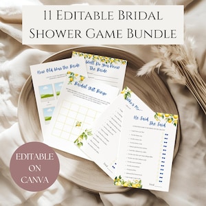 Lemon Bridal Shower Games Bundle, Printable Citrus Games, Fun Bridal Activities, Mediterranean Theme Games Pack