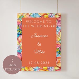 Stained Glass Wedding Sign Template, Digital Floral Design for Custom Decor, DIY Wedding Welcome Sign