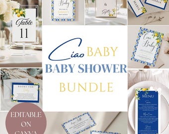 Ciao Bambino Baby Shower Sign bundle Italian Themed Welcome Sign, Editable Template, Ciao Baby Decor for Parties