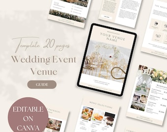 Modèle de prix pour le lieu de mariage Guide de location modifiable Livret de tarifs Canva Forfaits pour le lieu de mariage Guide de bienvenue imprimable Menu Brochure de l'événement