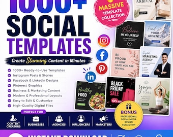 1000+ Social Media Templates Bundle | Multiple Categories Templates