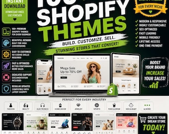 100+ Shopify Themes Bundle | Responsive eCommerce Store Templates | Instant Download | Lifetime Access