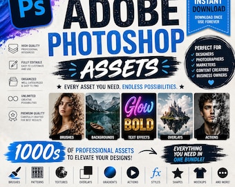 Adobe All Assets Pack | Ultimate Creative Bundle | Photoshop, Illustrator, Premiere Pro, After Effects & Lightroom