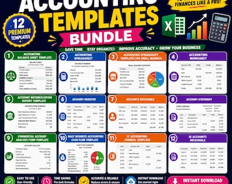 Accounting Templates Bundle | Excel Bookkeeping Spreadsheet Pack | Balance Sheet, Cash Flow, Accounts Receivable & Worksheets