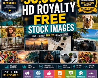 50,000+ HD Royalty-Free Stock Images Bundle | Commercial Use Photos | High-Resolution Image Library | Instant Download