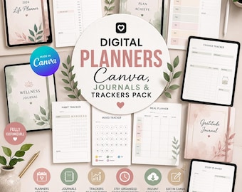 Digital Planners Canva, Journals & Trackers Mega Bundle