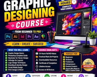 Graphic Designing Course | 34 Hours Complete Video Training | Photoshop Illustrator InDesign Branding Logo Design Course