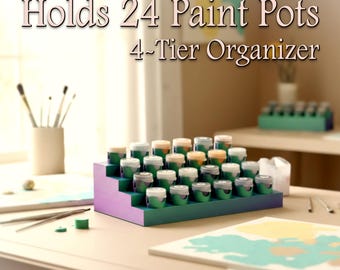 Paint Pot Holder 24 Slots | 4 Tier Organizer for Desktop Storage | Craft & Artist Gift