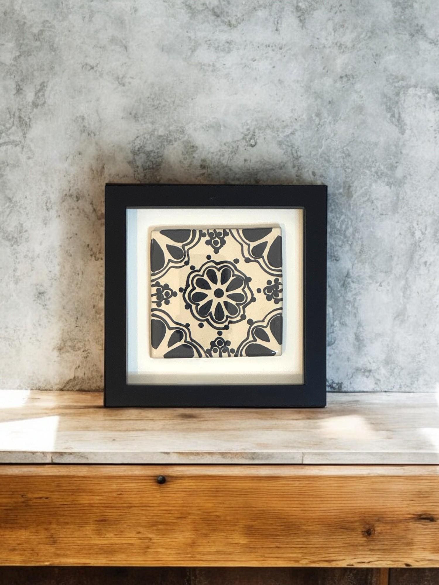 Handmade Mexican Tile Art – Framed Hand-Painted Decorative Ceramic Tile in Box Frame – Rustic Wall Decor for Home & Gifts - Zacatecas