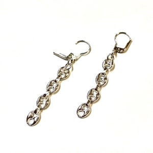 Real Solid 925 Sterling Silver 7x9mm MARINER / Anchor Links Chain Dangle EARRINGS with Leverback Hooks. Short, Medium, Long, Very Long.