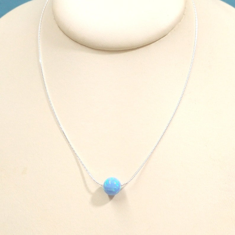 8mm Light Blue OPAL Gemstone BEAD with Sterling Silver 925 0.6mm Fine Chain NECKLACE. Real Silver. Free Shipping Worldwide. image 2