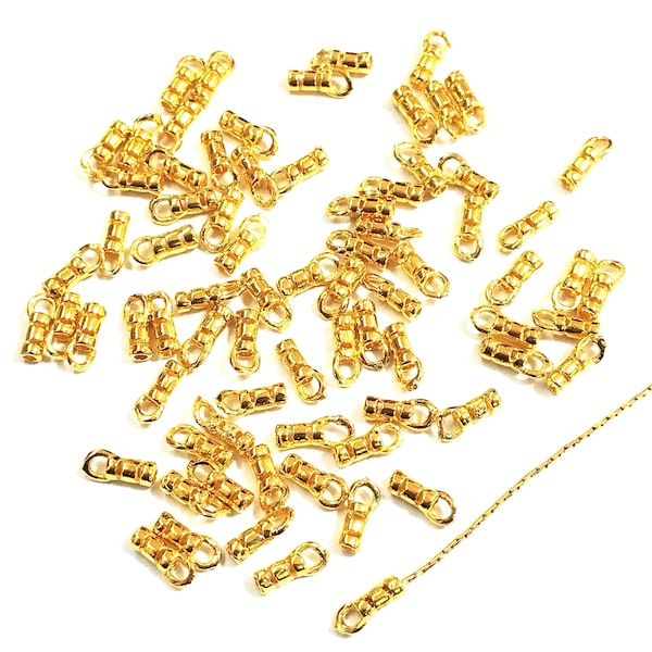 WHOLESALE LOTS 1mm Hole Gold Plated 925 Sterling Silver Crimp End Caps for Stringing / Beading Chains, Cords, Leather Cords. Free Shipping