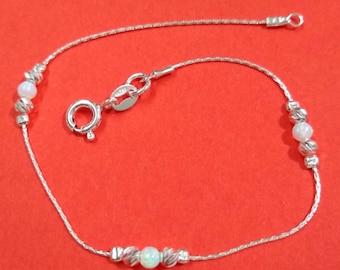 Sterling Silver 925 Chain, Laser Cut Beads and White OPAL Beads BRACELET - Handmade - Custom made to your size - Free Shipping Worldwide