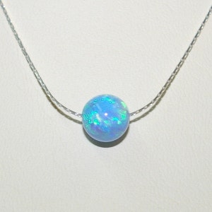 8mm Light Blue OPAL Gemstone BEAD with Sterling Silver 925 0.6mm Fine Chain NECKLACE. Real Silver. Free Shipping Worldwide. image 1