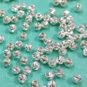 3mm Sterling Zilver 925 Laser Cut Diamond Cut Ronde Bal Sparkle Beads GROOTHANDEL VEEL. Echt zilver. Gratis verzending wereldwijd
