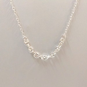 Seven Chain Links Pendant NECKLACE 925 Sterling Silver 4x5mm MARINER / ANCHOR Chain with 2x2.5mm Cable Chain. Real Silver Women, Men, Unisex