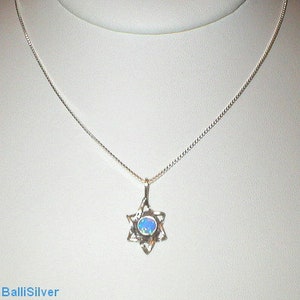 925 Sterling Silver Light Blue OPAL Gemstone STAR of DAVID Pendant With or Without Box Chain Necklace - Real Silver. Free Shipping Worldwide
