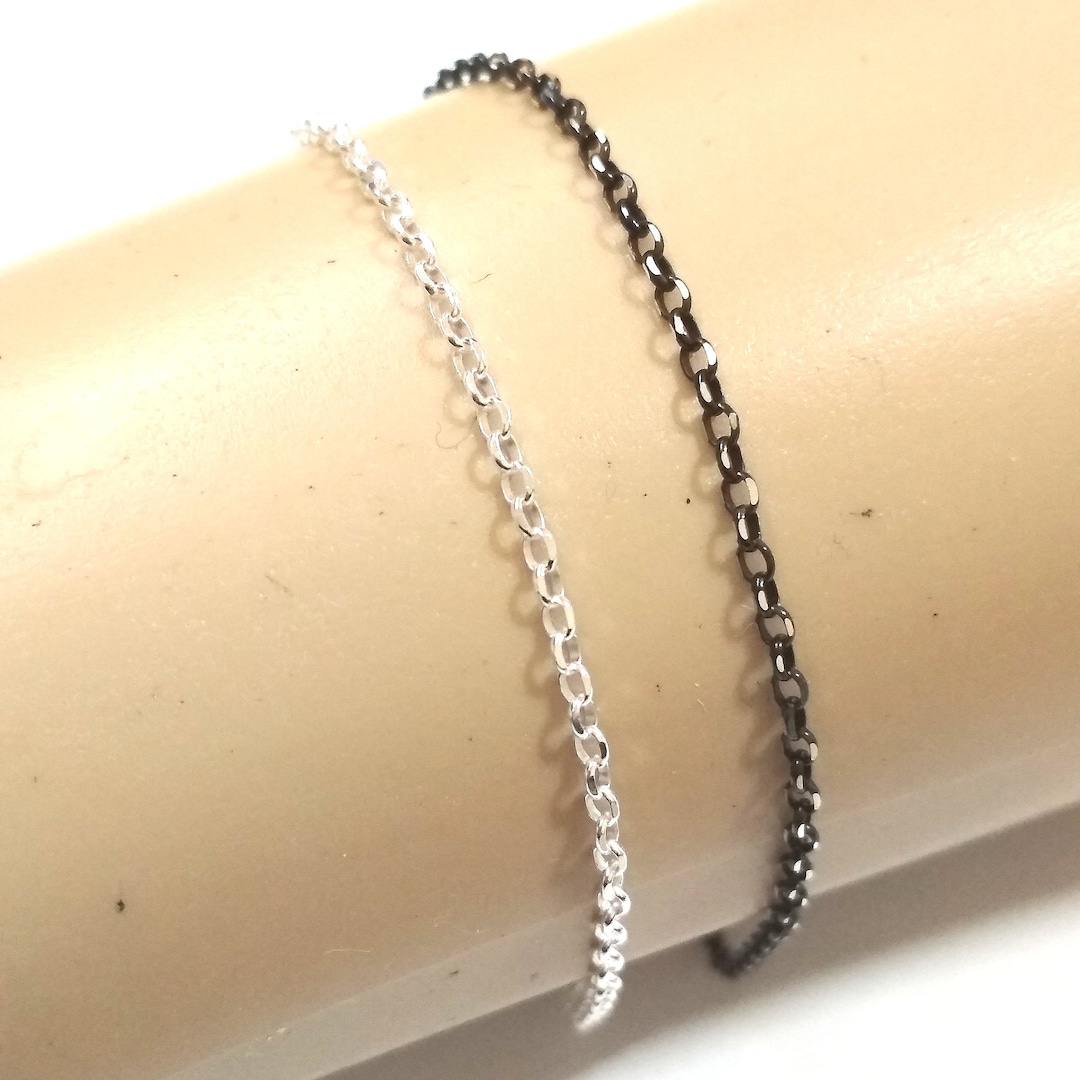 Double R Chain Diamond Double Strands Two Tone Silver and Black Rhodium Plated Over 925 ...