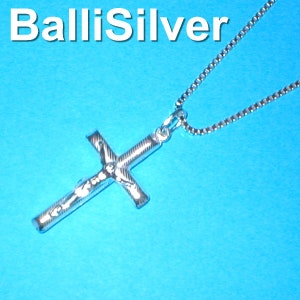 925 Sterling Silver 34mm Large CRUCIFIX CROSS Pendant with 1.5mm Thick Box 028 Chain Necklace - Genuine Real Silver. Free Shipping Worldwide