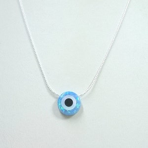 10mm Light or Dark Blue OPAL EVIL EYE Charm with 925 Sterling Silver 0.6mm Fine Chain Necklace. Free Shipping Worldwide image 8