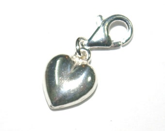 Wholesale Lots 11mm HEART Clip On Charm Pendants with 11mm Lobster Claw Clasps 925 Sterling Silver - Real Silver - Free Shipping Worldwide