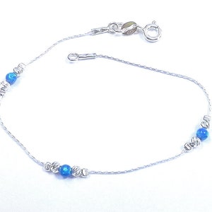 Sterling zilveren 925 ketting, laser gesneden en donkerblauwe OPAL kralen ARMBAND - Handgemaakt - Op maat gemaakt naar uw maat - Gratis Verzending Wereldwijd
