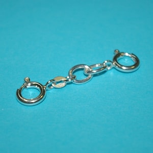 1.5 inch Sterling Silver 925 7x9mm OVAL ROLO Chain Large EXTENDER Two 10mm Spring Clasps - Real Silver - Free Shipping Worldwide