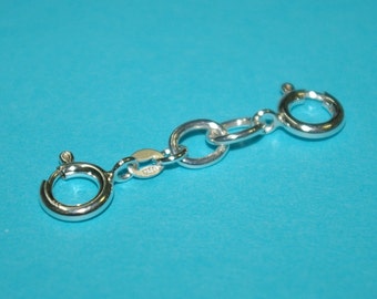 1.5 inch Sterling Silver 925 7x9mm OVAL ROLO Chain Large EXTENDER Two 10mm Spring Clasps - Real Silver - Free Shipping Worldwide
