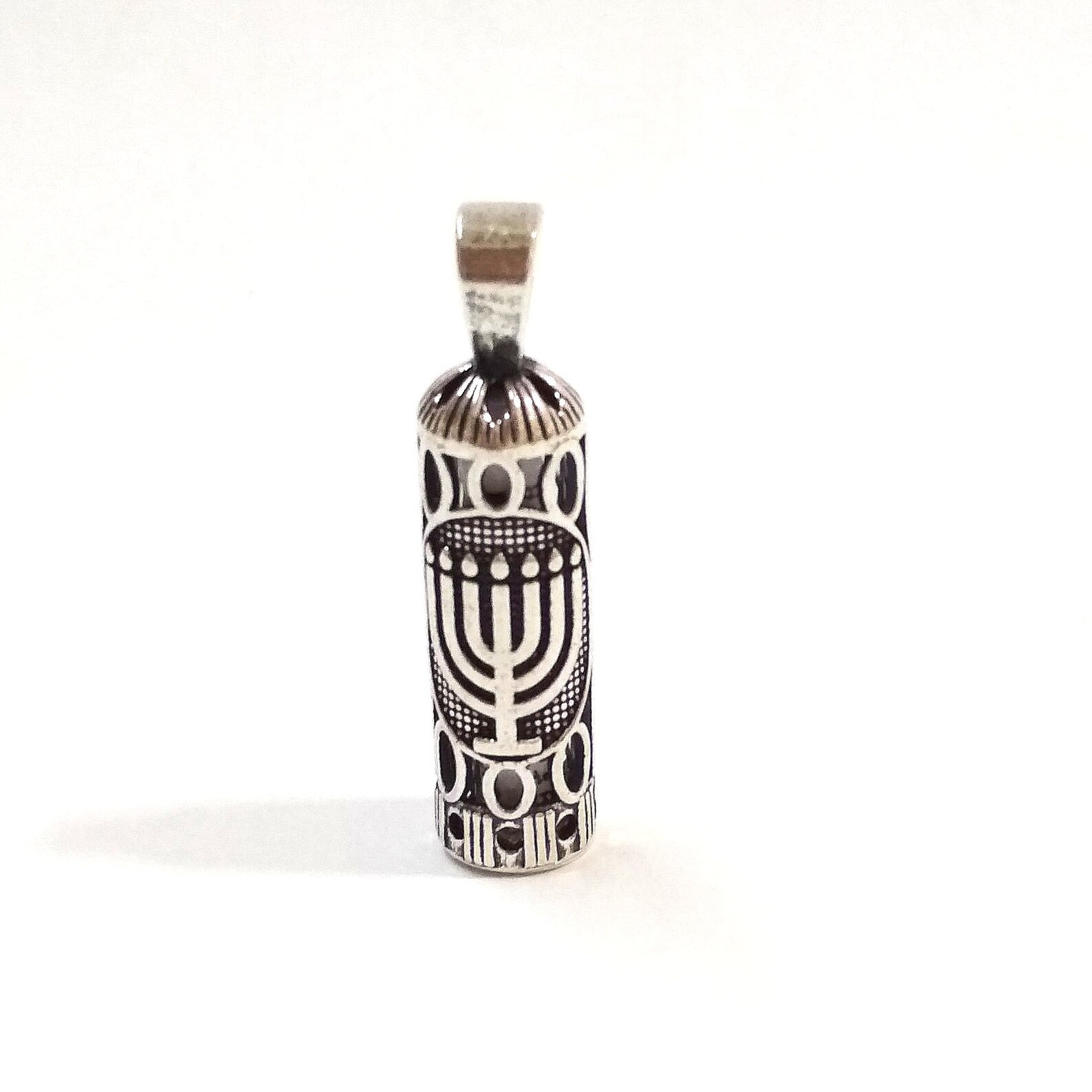 thumbnail interactive-video image 1 of Sterling Silver 925 Mezuzah & Scroll Pendant – Magen David Design – Made In Israel – Judaica Jewelry 1 of 5