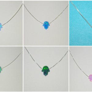 WHOLESALE LOT 3 pieces 10x8mm Small Opal HAMSA Fatima Hand Charm Pendant with Sterling Silver 925 Chain Necklaces Blue, Green, White